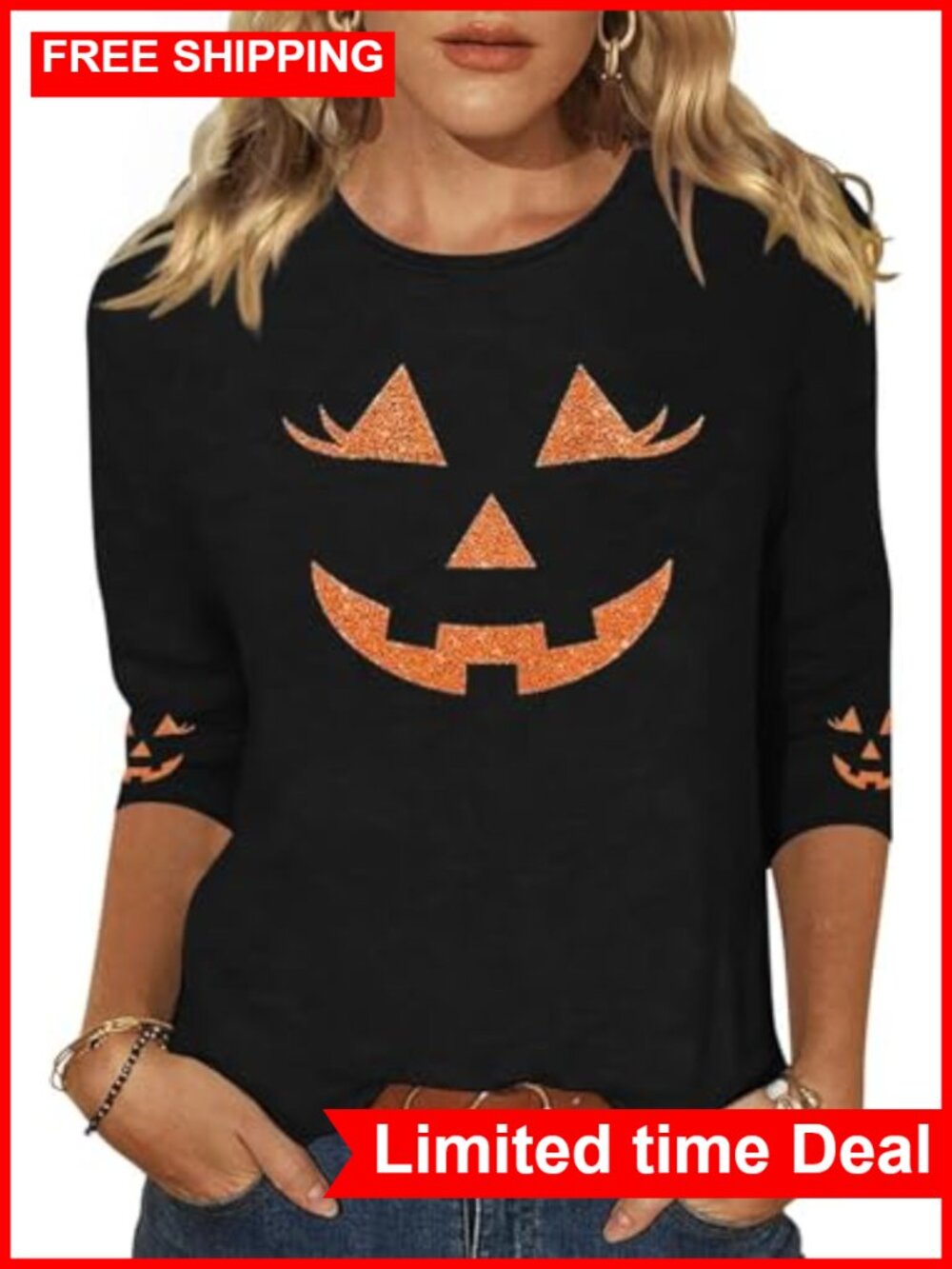 3/4 Sleeve T-Shirt Cotton Blend Pullover Tee for Women